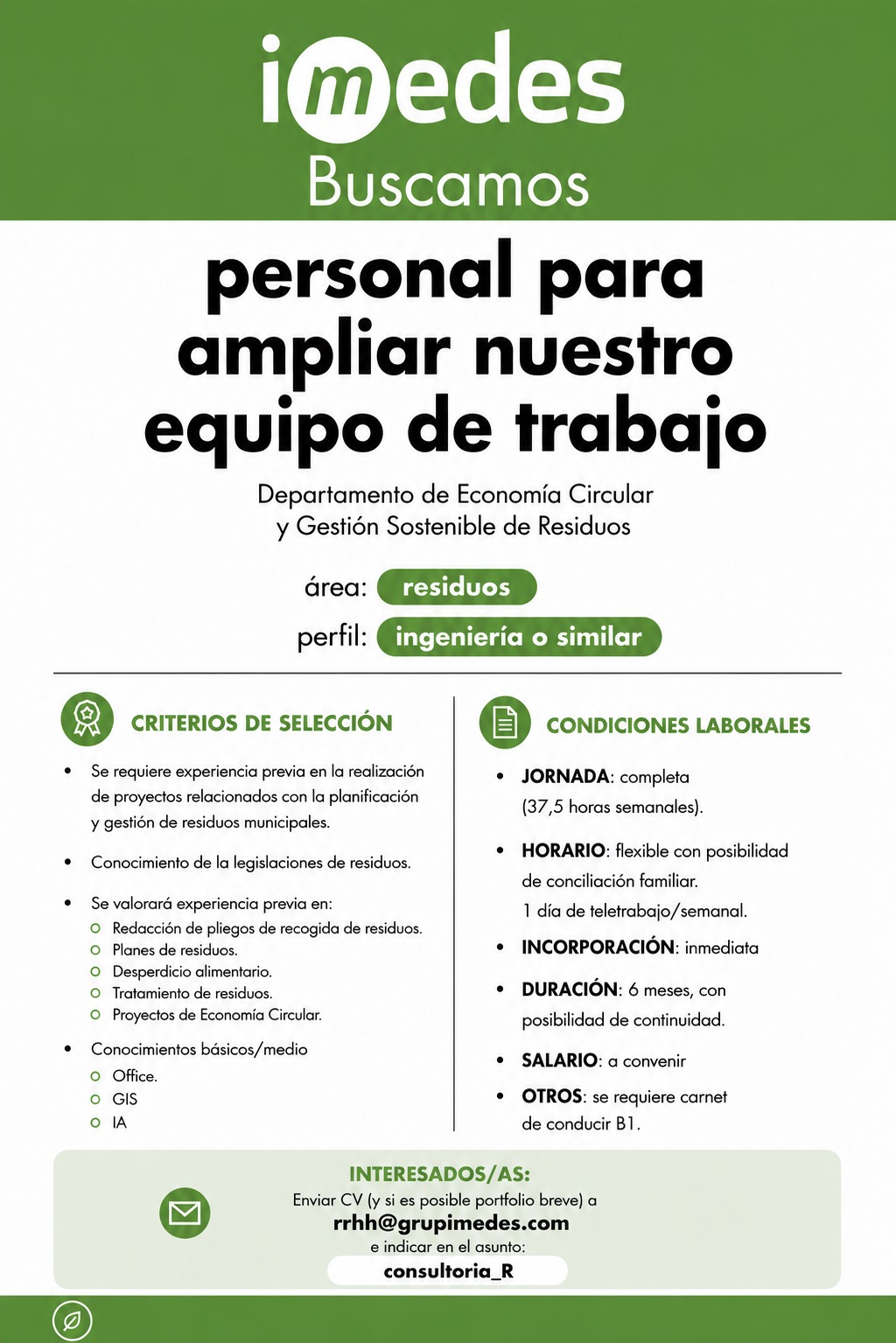 Lee más sobre el artículo Personal para ampliar nuestro equipo de trabajo